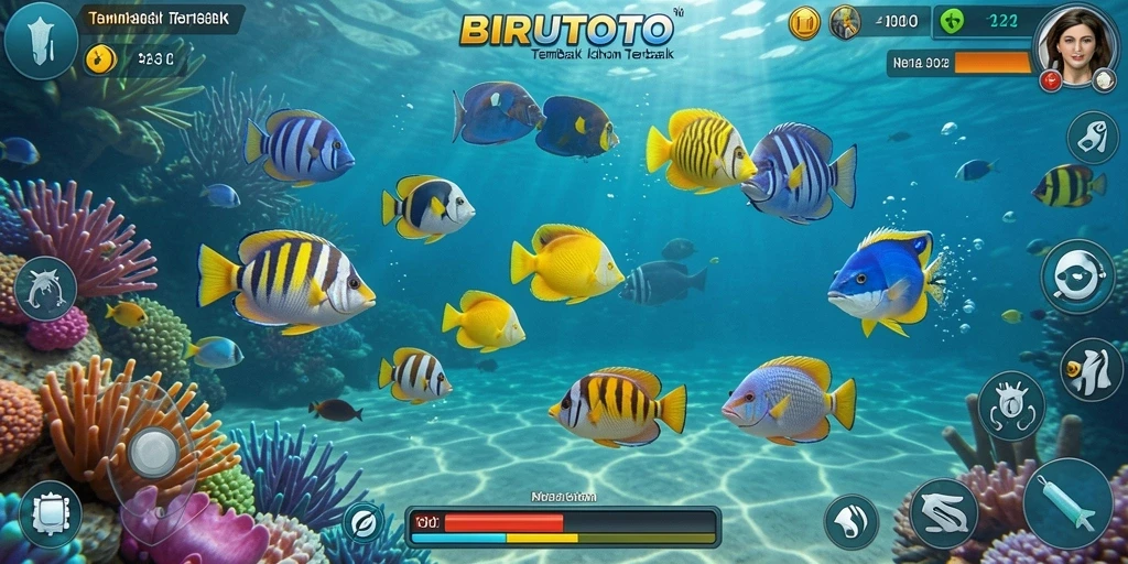 Screenshot BIRUTOTO menampilkan gameplay seru tembak ikan.