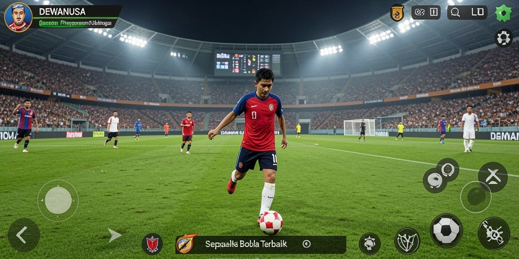 Gameplay DEWANUSA menampilkan aksi sepak bola yang dinamis dan menarik.