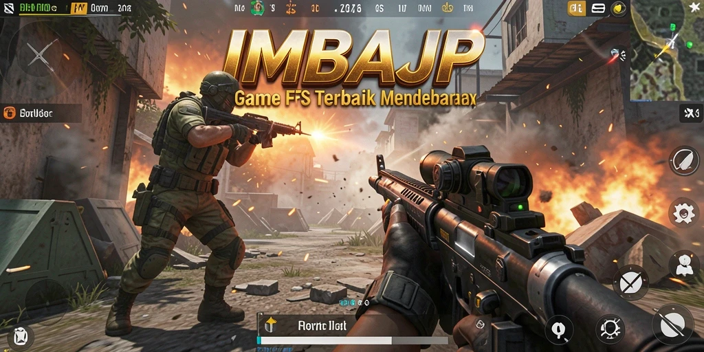 Screenshot utama IMBAJP menampilkan aksi mendebarkan dalam gameplay FPS.