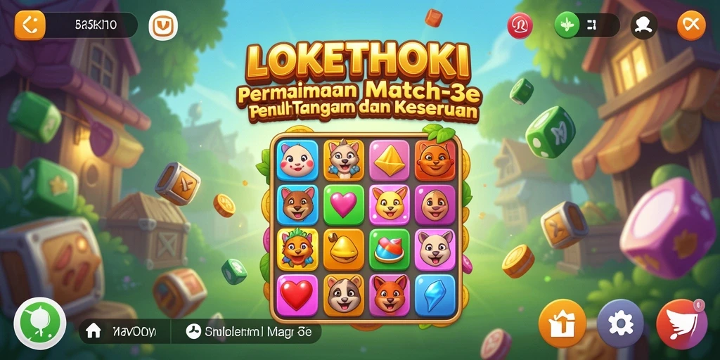 Tangkapan layar utama LOKETHOKI menampilkan gameplay Match-3 yang seru dan penuh warna.