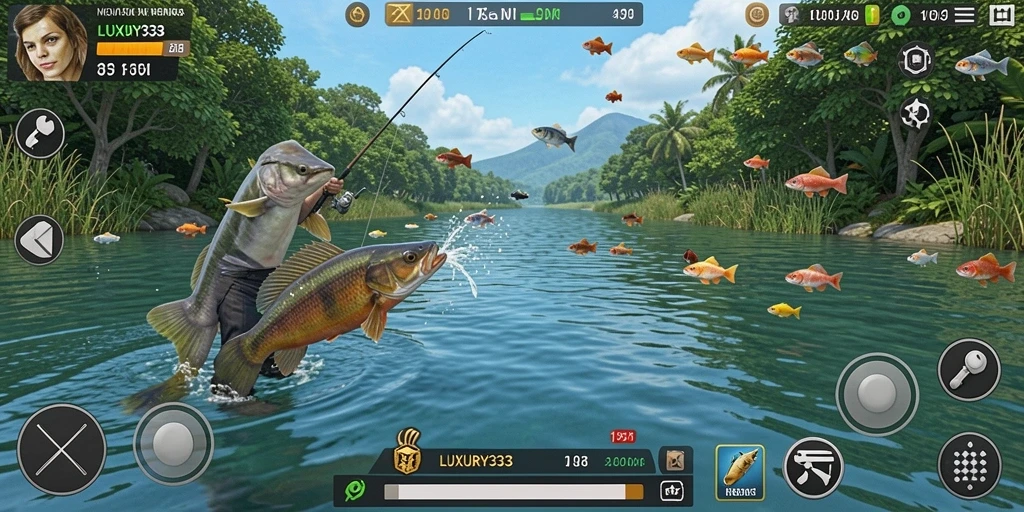 Gameplay LUXURY333 yang seru dengan visual memikat saat memancing.