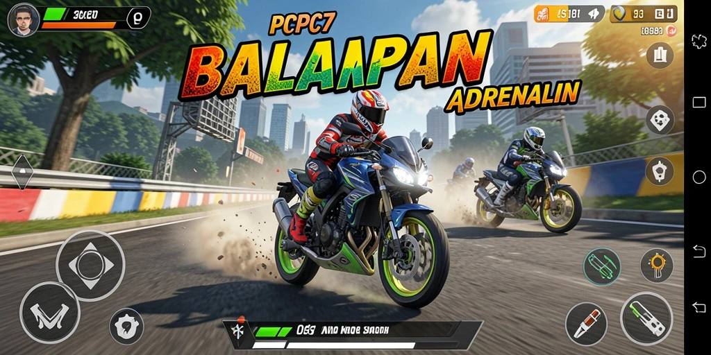 Gameplay mendebarkan dari PCPC7 dalam balapan motor yang intens.