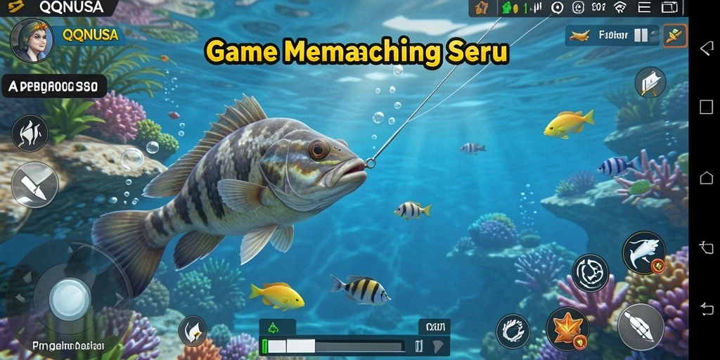 Tampilan gameplay <strong>QQNUSA</strong> yang menampilkan aksi menangkap ikan seru.